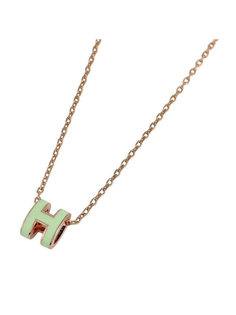 Hermes Mini Pop H Necklace H Logo Metal Pink Gold Green